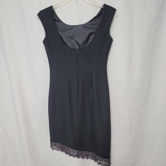 Charming Character Black Crystal Fringe Knee length Dress, size 6 - Picture 2 of 4